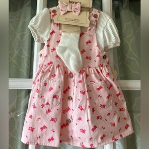NWT! Kensie 6/9months Pink Floral Pinafore Dress with White Top and Bow